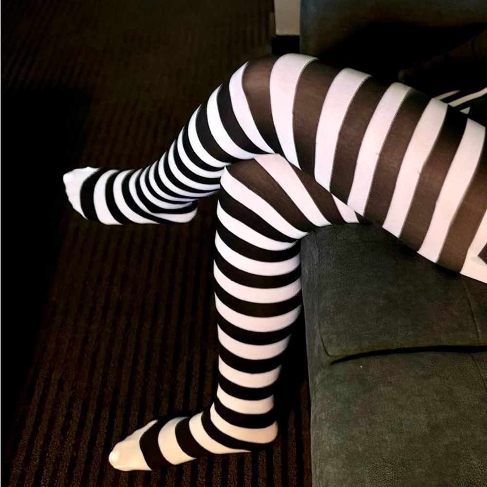 Black and White Striped Tights    